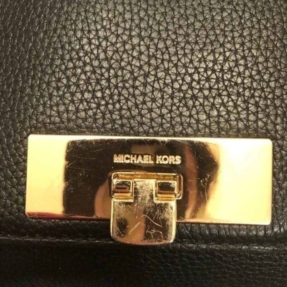 Michael kors black leather top handle bag